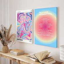 2入組海灘風格的房間裝飾美學,勉勵語錄美學牆面裝飾,啟發靈感的畫布藝術裝飾畫,適合臥室、preppy房間裝飾美學海報、時尚印花、禮物、宿舍、公寓、青少年,那個女孩,藍色/粉色 - 彩色 - 查看 9