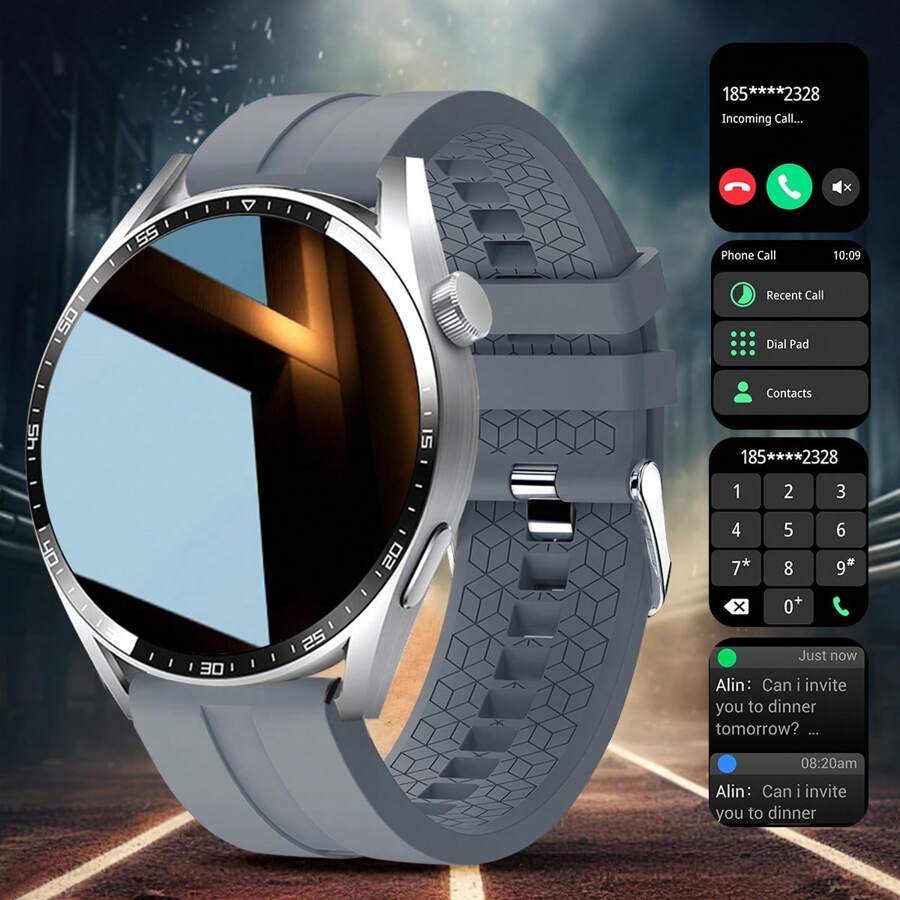 1pc Men Sports Silicone Strap Circular FullTouch Smart Watch With