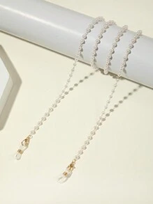 1pc Women's White Faux Pearl Metal Glasses Chain,Pearl Sunglasses Decoration Chian, Eyeglass Holder Strap,Hanging Silicone Glasses Anti Slip Rope, Anti Loss Glasses Strap, Face Covering Retainer - Black - View 5