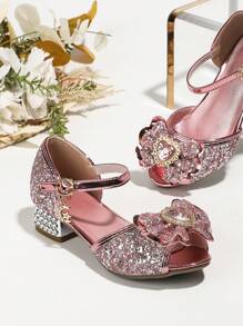 Sandalias de tacón alto de moda para niña zapatos de princesa para bailar - Rosa - Ver 3