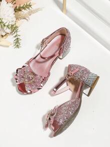 Sandalias de tacón alto de moda para niña zapatos de princesa para bailar - Rosa - Ver 4