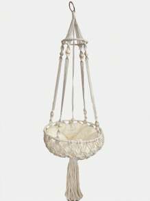 1 Miếng Phong cách Bohemian Thủ công Dệt Võng thú cưng Giường , Thích hợp Đối với Nhỏ bé Đến Trung bình Mèo , Bốn Đang ngủ - trắng - Xem 2