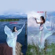 1pc Women's Belly Dance Wings With Stick, Belly Dance Accessory, Costume Carnival Festival Party Performance White & Colorful Wings Prop, Halloween - Color White - View 11