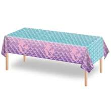 Artículos de fiesta de cumpleaños con tema de sirena, mantel de plástico desechable para fiesta de cumpleaños de niña con tema de princesa de la sirenita para baby shower, 108x54 pulgadas, Navidad - azul púrpura - Ver 5