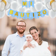 Banderín Letrero Mi Bautizo Niño Niña - Azul - Ver 2