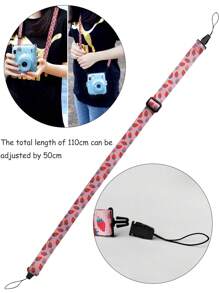 1 件粉色草莓迷你相机挂绳，可调节斜挎肩带，防丢失手机相机配件腕带