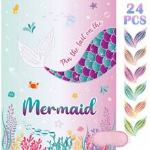 Pin The Tail On The Mermaid Game Mermaid Party Game 24 Pcs Reusable Tails Sticker Party Supplies For Birthday Party Favor Sets,Christmas