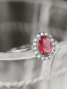 新品S925純銀復古仿紅寶石女戒，母親節禮物，奢華時尚女結婚戒指和雞尾酒會女性手飾 - 銀色 - 查看 7