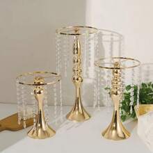 1 pieza Jarrón de metal para boda, 12 hebras de colgante con cristal y cuentas acrílicas, jarrón de mesa para bodas, ornamento de flores de mesa, accesorios de arreglo floral para bodas, soporte de flores de mesa de hotel, candelabro de cristal, decoración primaveral del hogar, macetero de flores para camino de bodas
