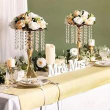 1 pieza Jarrón de metal para boda, 12 hebras de colgante con cristal y cuentas acrílicas, jarrón de mesa para bodas, ornamento de flores de mesa, accesorios de arreglo floral para bodas, soporte de flores de mesa de hotel, candelabro de cristal, decoración primaveral del hogar, macetero de flores para camino de bodas