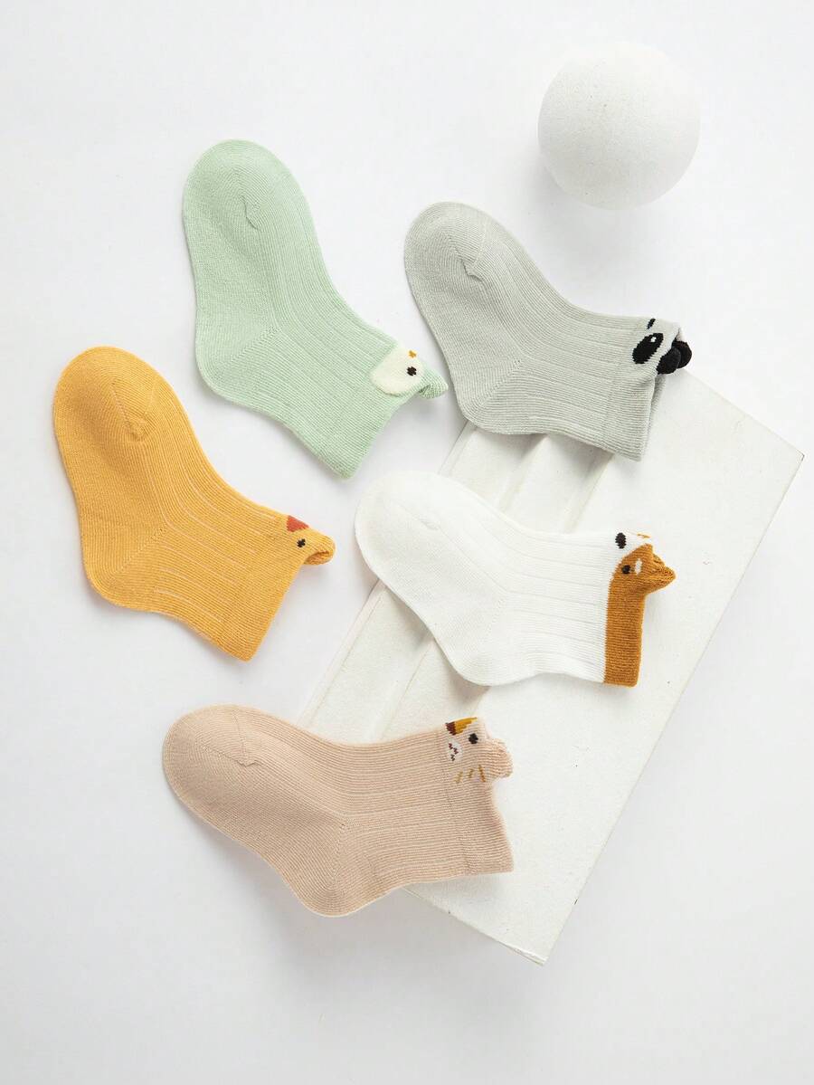 5對/組幼兒可愛小狗寶寶中筒襪,適用於春/夏季（0-6m）（6-12m）（1-2）（2-3）歲 - 彩色 - 查看 1