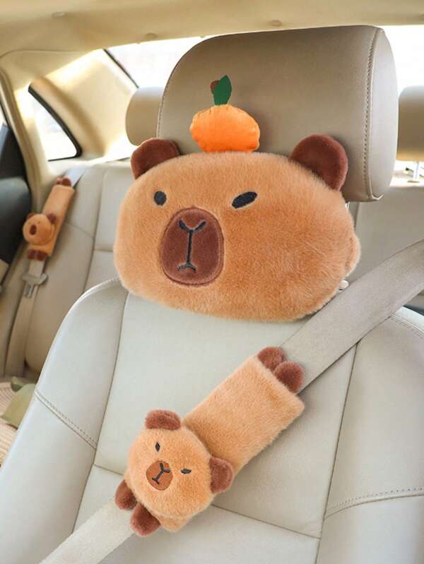 Christmas Decoration 1pc Capybara Shaped Water Resistant Car Pillow With Cute Face,Cartoon Car Headrest Pad,Seat Belt Shoulder Cover,Plush Toy Tissue Box Cover For Car Decoration,Capybara,Capybara,Car Pillow,Capybara,Capybara,Capybara Stuff