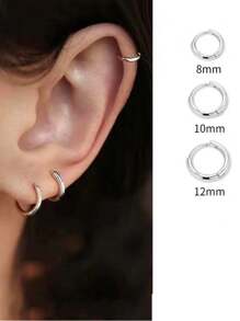 1 chiếc Khuyên Tai Bạc Sterling, Bông Tai Inox, Không Cần Tháo Ra Khi Ngủ, Thích Hợp Để Đeo Hàng Ngày Cho Nam Và Nữ - Bông tai đơn giản nhiều màu - Xem 12