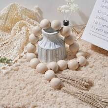 Large Wood Bead Garland With 1.6" Diameter Wooden Beads And Tassels, Decorative Beads Boho Decorations For Home, 39" Long Rustic Farmhouse Country Wood Beads Garland For Home Tiered Tray Decor,Home Decor ,Room Decor,Wall Decor Gifts Birthday Graduation