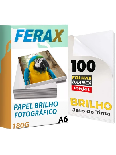 FERAX 100 Folhas Papel Fotográfico Glossy 180g 10x15 - Secagem Rapída