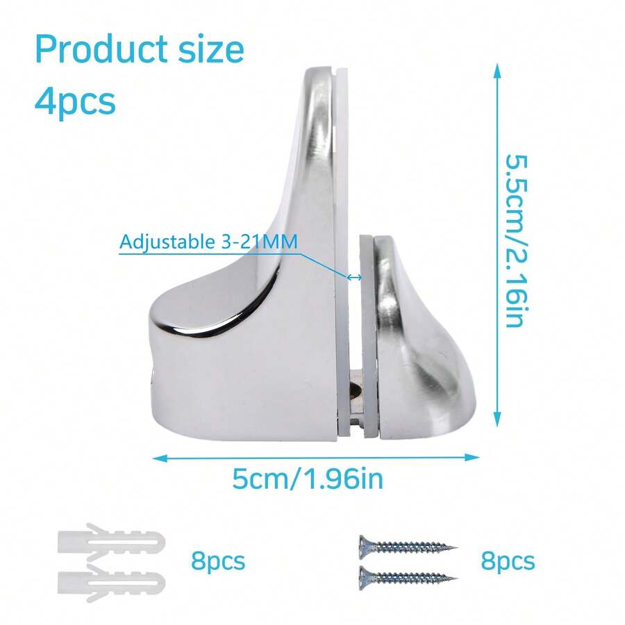 4 Pcs Adjustable Glass Shelf Brackets, Zinc Alloy Glass Clamp Holder, Wall Mount Floating Glass