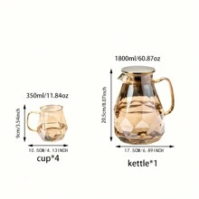 Kettle With 4 Cups Set,1800 Ml/60 Oz Glass Teapot With Stainless Lid,Olecranon Spout Light Pitcher,Glass Drink Maker For Cold Brew Coffee, Iced Coffee, Lemonade, Loose Leave Tea, Sun Tea, Cold Water,Kitchen Drinks Maker,Afternoon Tea Glass Containers - Transparent - View 8