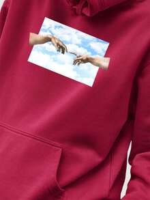 Men Hoodies - 酒紅色 - 查看 1