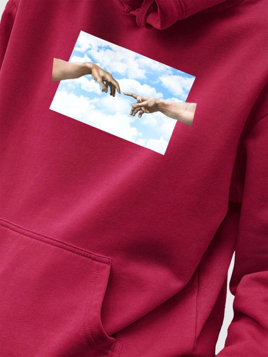 Men Hoodies - 酒紅色 - 查看 1