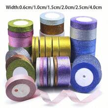 1 Roll Sparkling Ribbon, 25 Yards Glittering Metallic Fabric Ribbon For Gift Wrapping, Wedding Party Decorations And Crafts, Shiny Silver And Gold - Green - View 3