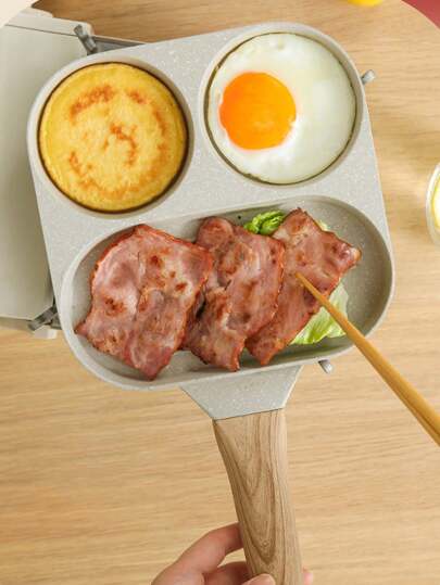 1PC Omelet Pans Home Four-Hole Omelet Pan Egg Burger Pan Gas Induction Stove, 3-In-1 Non-Stick Divided Grill Pan, 3 Section Fried Egg Pan For Gas Stove Top And Induction Cooker - Perfect For Breakfast, Eggs, Bacon Seafood Boil