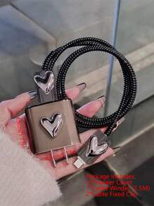 Set de 4 cables de datos envueltos con láser de diseño de corazón de 1,5 m, con clip de sujeción y funda protectora de TPU, compatible con serie de teléfonos Apple 12/13/14 y cable de carga rápida de 20 W, protector de cable, protector de cargador - Negro - Ver 4