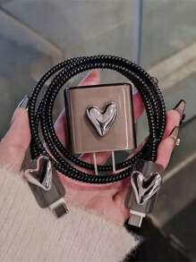 Set de 4 cables de datos envueltos con láser de diseño de corazón de 1,5 m, con clip de sujeción y funda protectora de TPU, compatible con serie de teléfonos Apple 12/13/14 y cable de carga rápida de 20 W, protector de cable, protector de cargador - Negro - Ver 1