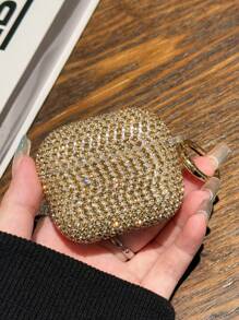 1pc Shallow Gold Glass Rhinestone Earphone Case Compatible With Apple 1/2/3, PC Hard Shell Bling Protective Cover Compatible With Airpods Pro/Pro 2 Shockproof Rhinestone Case For New 4