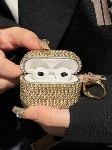 1pc Shallow Gold Glass Rhinestone Earphone Case Compatible With Apple 1/2/3, PC Hard Shell Bling Protective Cover Compatible With Airpods Pro/Pro 2 Shockproof Rhinestone Case For New 4