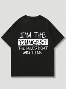 Tween Girl Casual Vui Vẻ Khẩu Hiệu In Áo Chui Đầu Cổ Tròn Tay Ngắn Hàng Đầu Cho Mùa Hè - màu đen - Xem 2