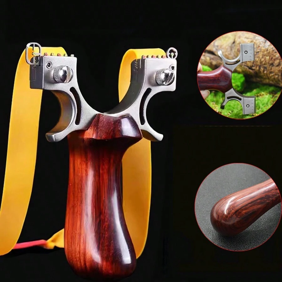 1pc Outdoor Stainless Steel Shooting Slingshot With Wooden Handle, With