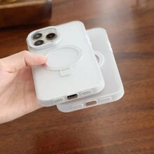 One White Phone Case With Metal Stand, Buttons, Strong Magnet, Supports Wireless Charging, TPU Material, Comfortable & Wear-Resistant With Anti-Fingerprint Feature, Compatible With IPhone 11 12 13 14 15 Pro Promax Plus. Perfect For Festivals, Gifts For Parents, Lovers, And Friends.