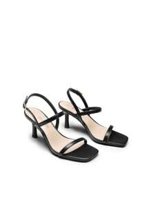 Women Minimalist Heeled Sandals, Square Open Toe Ankle Strap Spring Summer Sandals For Party Wedding Prom - 黑色 - 查看 6