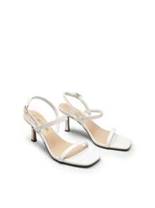 Women Minimalist Heeled Sandals, Square Open Toe Ankle Strap Spring Summer Sandals For Party Wedding Prom - White - View 5