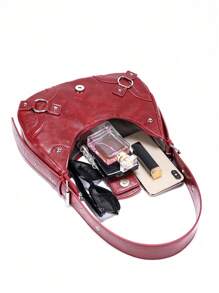 Women's Versatile Korean Punk Style Shoulder Bag - Burgundy - View 7