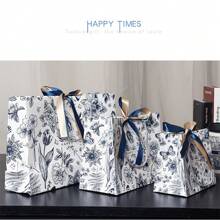 1 pieza Bolsa de regalo de papel con estampado floral y asa al estilo Ins, bolsa de transporte para ropa, caramelos y aperitivos en stock