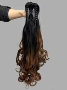 黑色爪夾馬尾髮型增加長20-22英寸自然波浪熱阻纖維合成馬尾假髮女性日常使用 - 彩色 - 查看 3