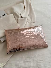 Crocodile Embossed, Minimalist, Fashion, Casual PU Clutch Envelope Bag - Rose Gold - View 7