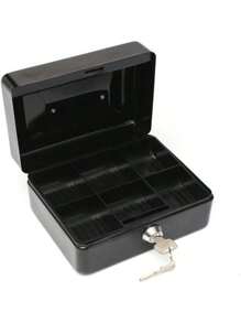 Caja de efectivo con cerradura de llave, Caja de efectivo de metal con cerradura Caja de almacenamiento de metal pequeña portátil con 2 llaves para el hogar de documentos de dinero - Negro - Ver 9