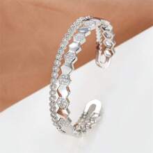 1 pulseira aberta de zircônia cúbica incrustada, elegante e versátil