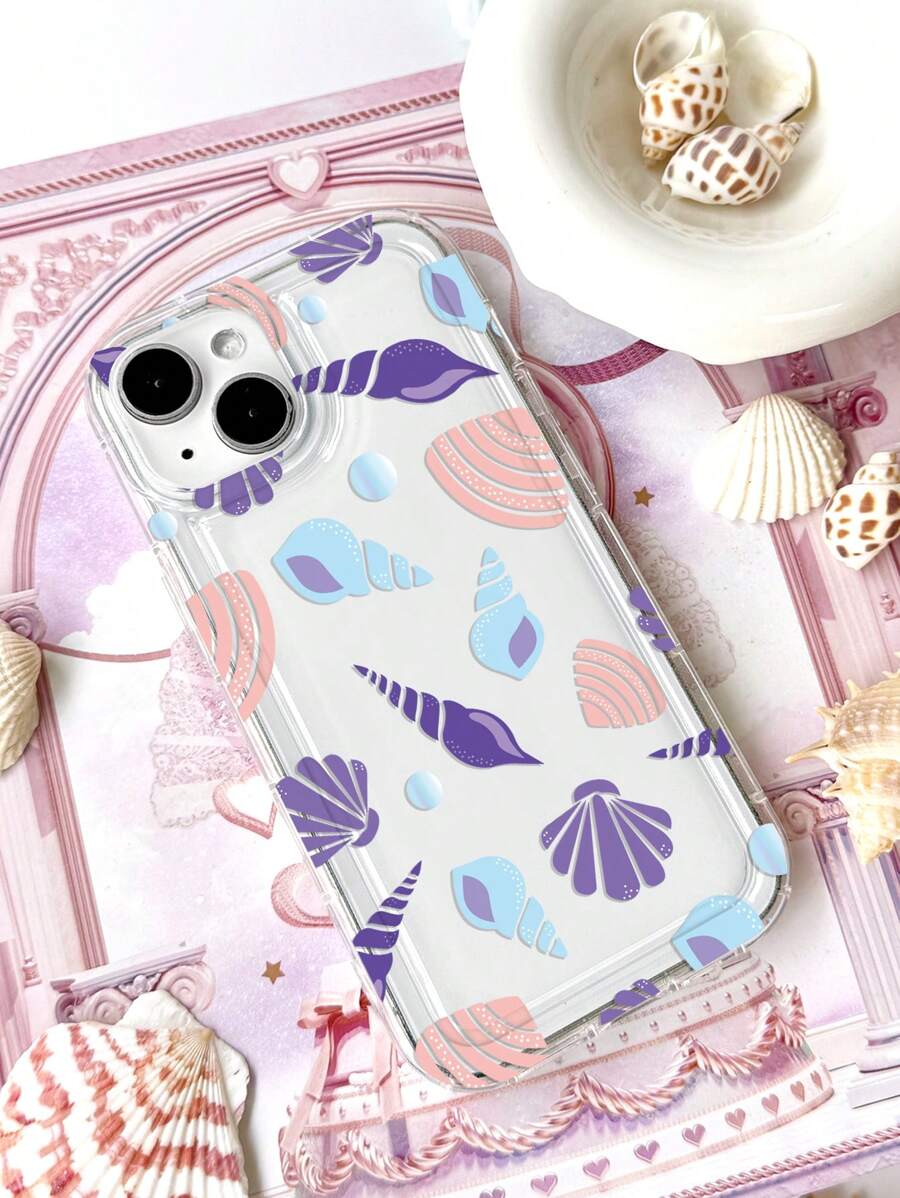 1pc Vacation Style Oceanic Shell & Airbag Mobile Phone Case Compatible With Iphone - Multicolor - View 1
