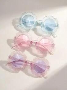 5 piezas Gafas de sol infantiles de diseño de flores transparentes de moda para exteriores