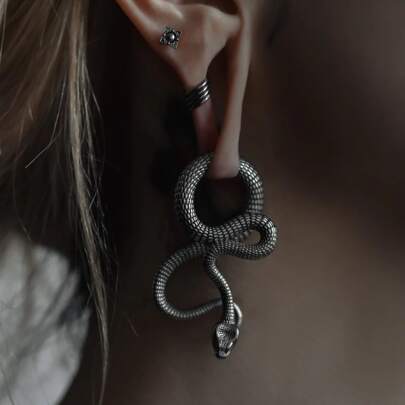 2pcs Snake Shaped Earrings, Suitable For Stretched Ear Piercings, Ear Gauges, Ear Plugs, Body Piercing Tunnels, Made Of 316 Stainless Steel, Body Jewelry