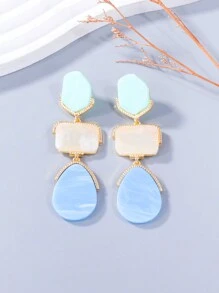 juran 1 Đôi bông tai mặt dây chuyền hình học bằng nhựa, món trang sức phổ biến dành cho nữ. - màu xanh da trời - Xem 1