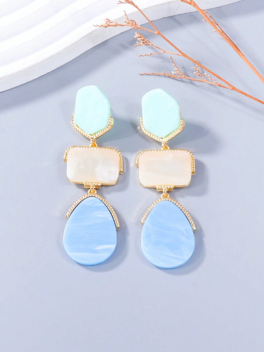 juran 1 Đôi bông tai mặt dây chuyền hình học bằng nhựa, món trang sức phổ biến dành cho nữ. - màu xanh da trời - Xem 1
