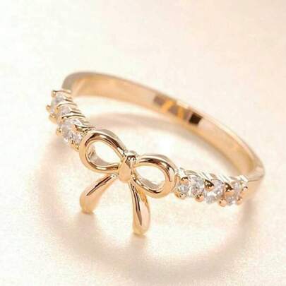 1pc Simple Rhinestone-Set Bow Knot Ring For Women Valentines,Mom,Mother,Mother's Day,Gift