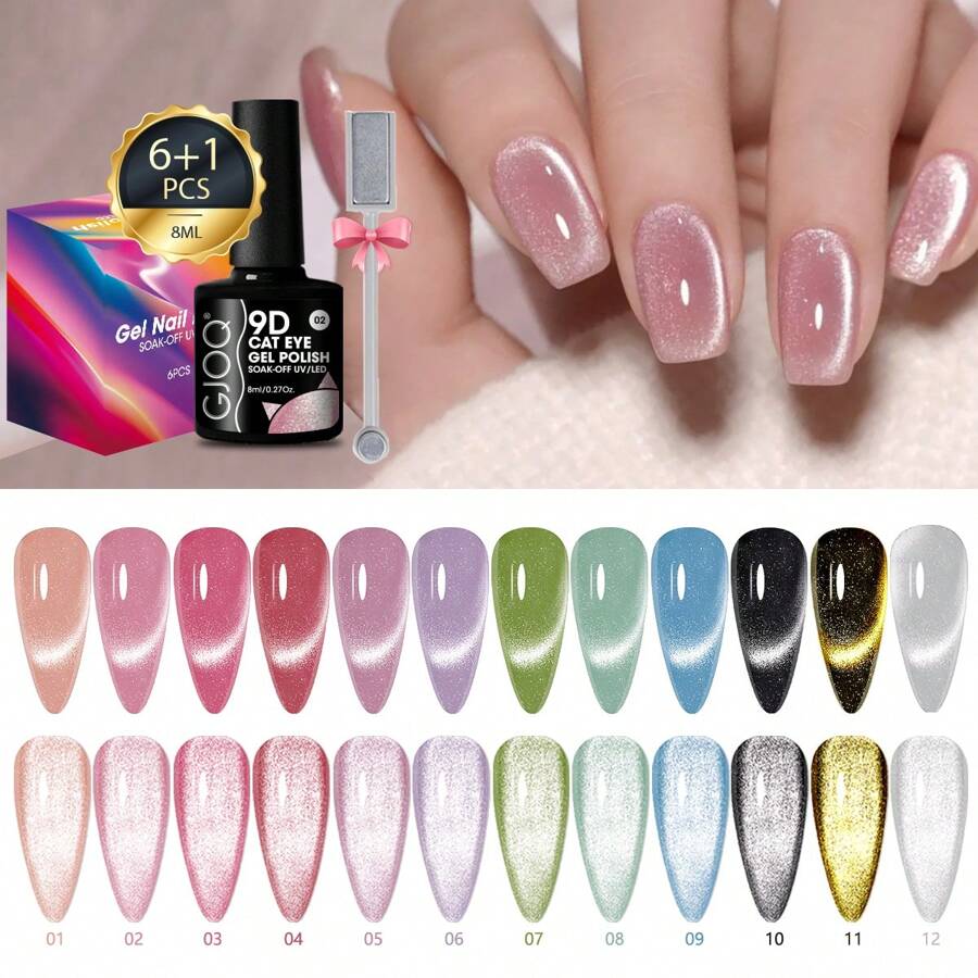 6 Màu sắc Mắt mèo Từ tính Gel Đánh bóng Bộ Với Ngâm UV Led Mắt mèo Gel Đánh bóng Làm móng tay Nghệ thuật Qủa tặng Bộ dụng cụ - Từ tính Gậy Đã Bao gồm - Nhiều màu - Xem 1