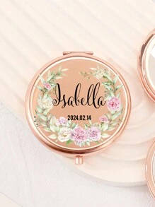 Custom Print: Personalized Name And Greetings! Leather Folding Makeup Mirror, High Definition Glass, 2X Magnifying Lens! Perfect Gift For Mom, Aunt, Grandma, Daughter, Niece, Sister, Bride, Bridesmaid, And More For Holidays, Birthdays, Weddings, Mother's Day, Valentine's Day