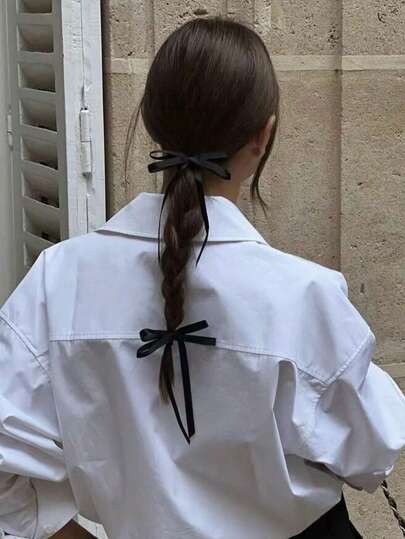 2个装女士黑色蝴蝶结发夹，优雅可爱发卡，简约时尚发饰，适合日常、外出、上学等场合，情人节主题，发爪夹，发卡，学习用品，大学，黑色蝴蝶结，发饰，头部饰品，女士发饰