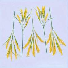 2Pcs Garden Wind Simulation Plant Rice Ear Fake Rice, Artificial Grass Seedlings Plastic Rice Ear Golden And Green, Long 5 Forks Rice Ear Barley, Wheat Bouquet Props, Suitable For Outdoor Decoration - Yellow - View 10